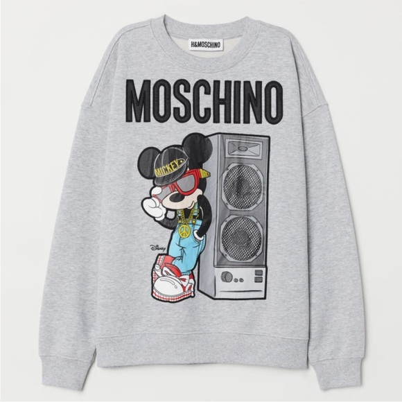 MOSCHINO x H&M Gray Mickey Sweatshirt With Appliqués Worn Once Retail$ $190 - Picture 1 of 7